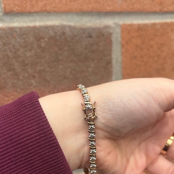 Vintage 925 Gold Plated Tennis Bracelet 7.5” - Picture 6 of 9